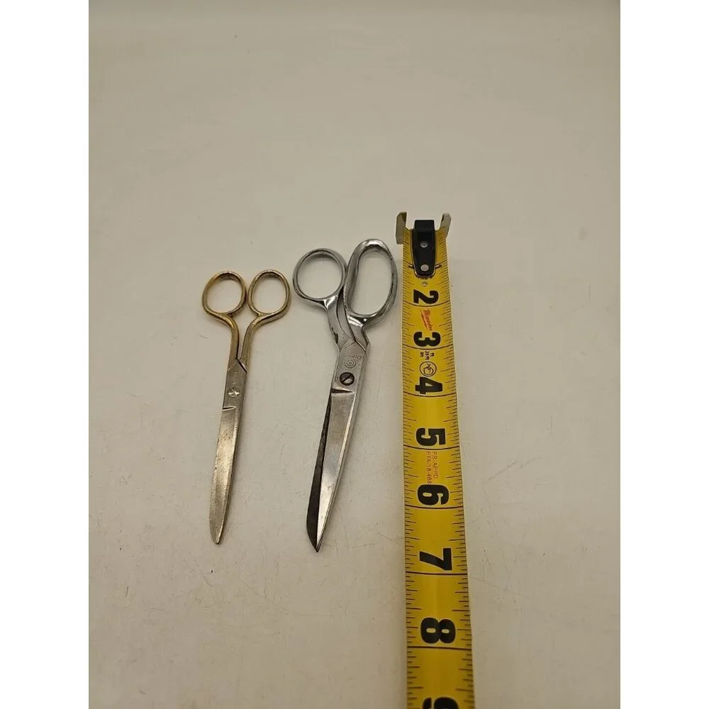 Germany vintage silver tone sewing tailor fabric shears scissors 2 Pair Italy